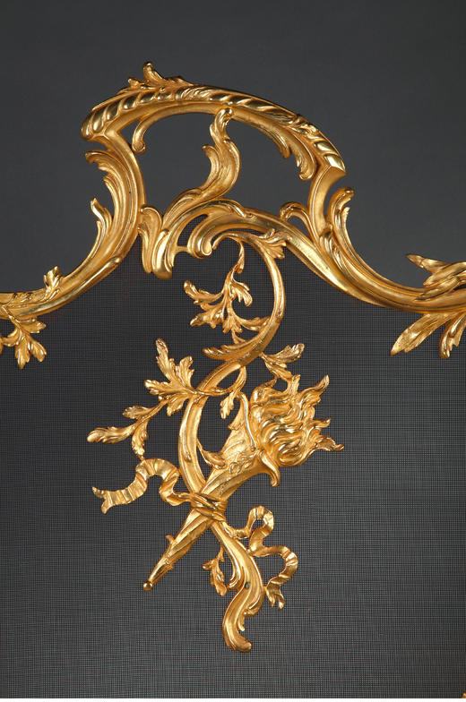 独角鹿西洋古董法国拿破仑三世时期胜利火炬精雕铜鎏金壁炉屏风 商品图3