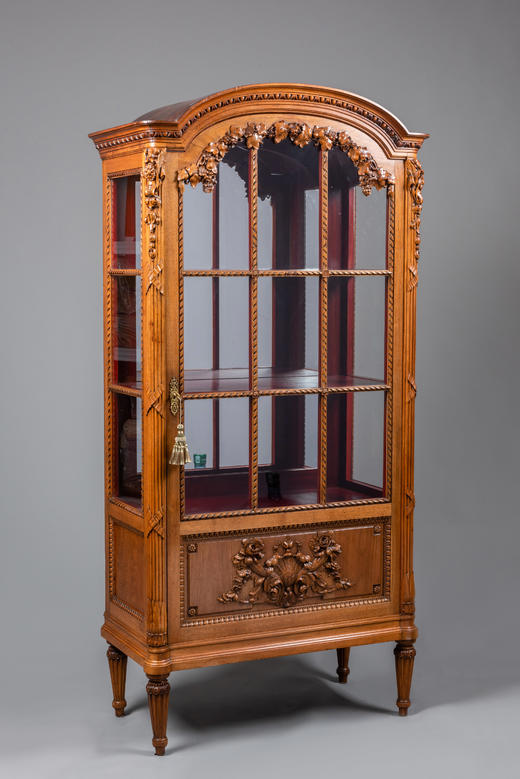 国内现货独角鹿西洋古董家具路易十六风格胡桃木雕花玻璃展示柜 商品图1