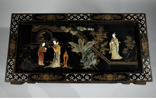 独角鹿西洋古董家具中国黑漆描金硬石镶嵌西厢记主题边桌三套几 商品图2