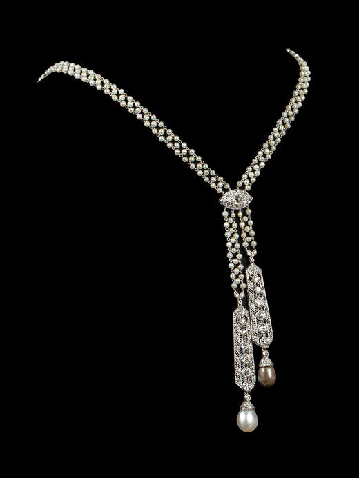 独角鹿西洋古董首饰铂金镶钻石天然海水珍珠Négligée款式项链 商品图2