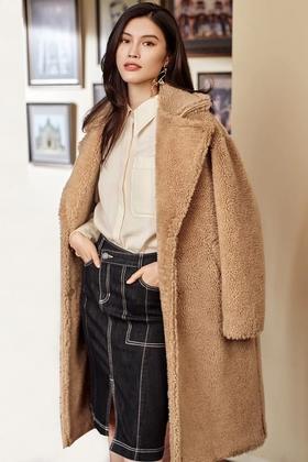 Eifini伊芙丽 卡其色韩版颗粒绒毛呢大衣 10163