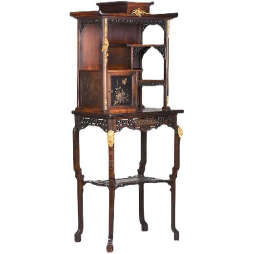 独角鹿西洋古董家具法国出品铜鎏金嵌东方莳绘花鸟图胡桃木立柜 商品图4