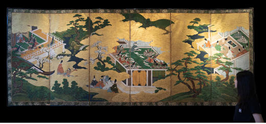 独角鹿西洋古董日本江户时期土佐光成纸笔本金地源氏物语六曲屏风 商品图1