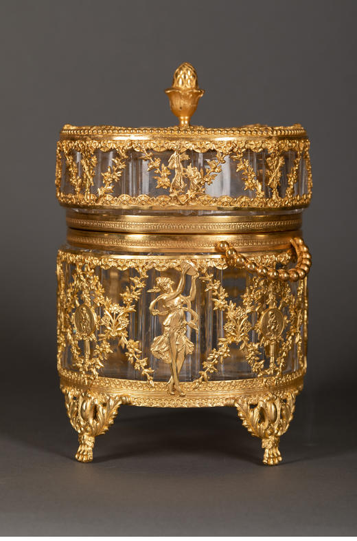 独角鹿西洋古董法国新艺术风格舞动女神铜鎏金镂雕修饰水晶糖果罐 商品图3