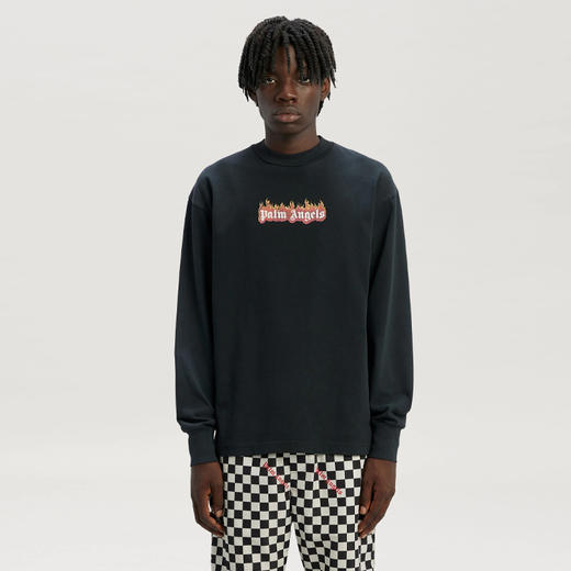 PALM ANGELS 棕榈天使 男士棉质燃烧标志印花圆领长袖卫衣 黑色 PMAB002F22JER002 1001 商品图1