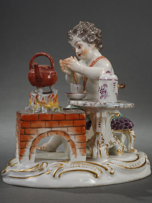 独角鹿西洋古董瓷器德国官窑梅森《准备巧克力的普提》瓷偶摆件 商品图4