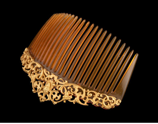 独角鹿西洋古董珠宝法国18K黄金雕饰怪面神兽花叶纹样发梳发饰 商品图2