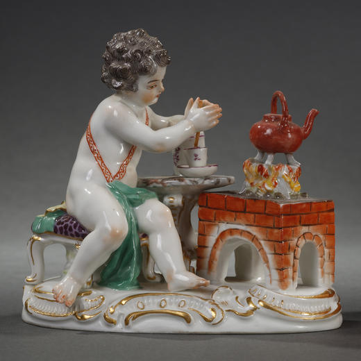独角鹿西洋古董瓷器德国官窑梅森《准备巧克力的普提》瓷偶摆件 商品图0