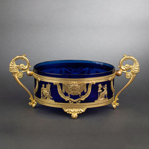 独角鹿西洋古董法国帝政风格铜鎏金缪斯女神帝王蓝水晶碗家居摆件 商品图0