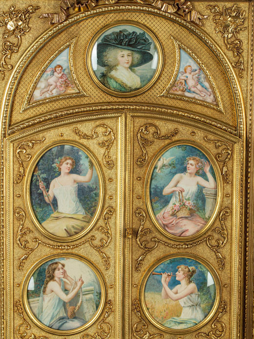独角鹿西洋古董COWAN CHICAGO工坊铜鎏金淑女人物细密画梳妆座镜 商品图3