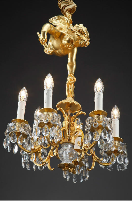 独角鹿西洋古董法国铜鎏金丘比特持爱情火炬主题枝形水晶吊灯 商品图2