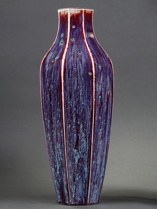 独角鹿西洋古董瓷器御窑塞弗尔中国风火焰纹茄紫釉Alençon款瓷瓶 商品图3