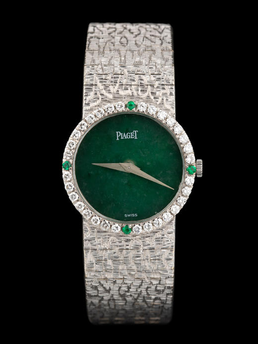 独角鹿西洋古董瑞士钟表品牌18K金天然翡翠镶祖母绿钻石机械腕表 商品图0