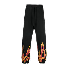 PALM ANGELS 棕榈天使 男士棉质火焰细节字母徽标印花休闲运动裤 黑色 PMCH011F22FLE002 1025