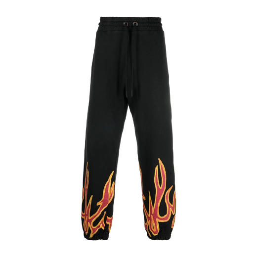 PALM ANGELS 棕榈天使 男士棉质火焰细节字母徽标印花休闲运动裤 黑色 PMCH011F22FLE002 1025 商品图0