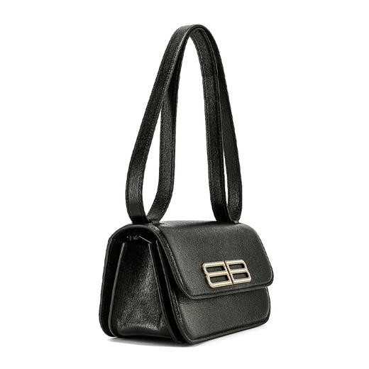 BALENCIAGA 巴黎世家 女士条纹压花小牛皮 BB金属徽标单肩包 黑色 674693 2101O 1000 商品图1