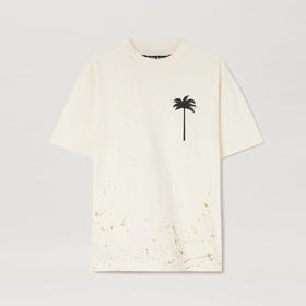 PALM ANGELS 棕榈天使 男士棉质飞溅效果logo印花圆领短袖T恤 白色 PMAA001F22JER004 0410