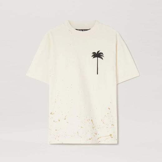 PALM ANGELS 棕榈天使 男士棉质飞溅效果logo印花圆领短袖T恤 白色 PMAA001F22JER004 0410 商品图0