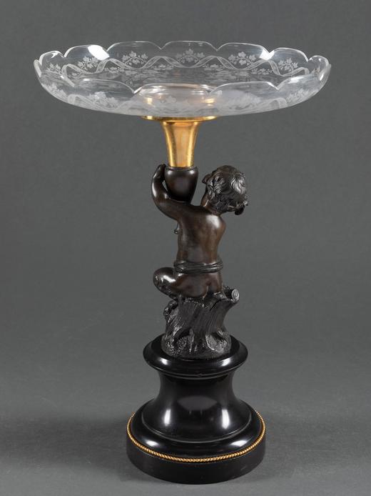 独角鹿西洋古董大理石底座小天使主题青铜雕像修饰水晶果盘一对 商品图4