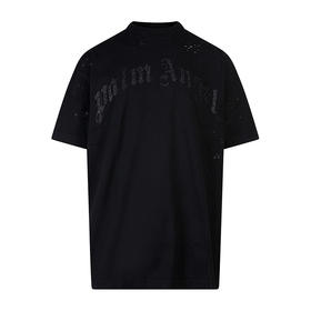 PALM ANGELS 棕榈天使 男士棉质亮片字母徽标印花圆领短袖T恤 黑色 PMAA072F22JER005 1010