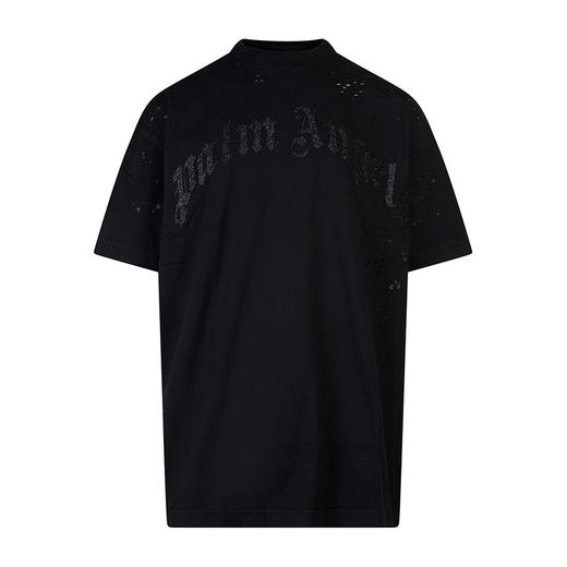 PALM ANGELS 棕榈天使 男士棉质亮片字母徽标印花圆领短袖T恤 黑色 PMAA072F22JER005 1010 商品图0