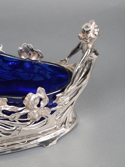 独角鹿西洋古董德国新艺术风蓝色水晶仙女繁花镀银精雕水果篮 商品图4