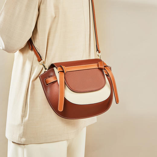 Safiya/索菲娅牛皮2022新款马鞍包单肩包包女式斜挎包女包SF954011Y 商品图1