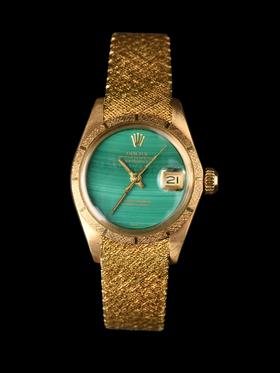 独角鹿西洋古董手表瑞士钟表品牌孔雀石表盘18K黄金表带女士腕表