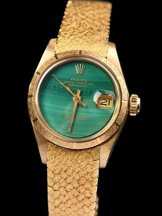 独角鹿西洋古董手表瑞士钟表品牌孔雀石表盘18K黄金表带女士腕表 商品图2