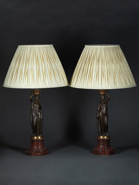 独角鹿西洋古董雕塑大师L.V.Elias ROBERT古典少女青铜雕塑台灯