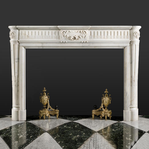 独角鹿西洋古董法国路易十六风格花卉缎带主题浮雕装饰大理石壁炉 商品图0