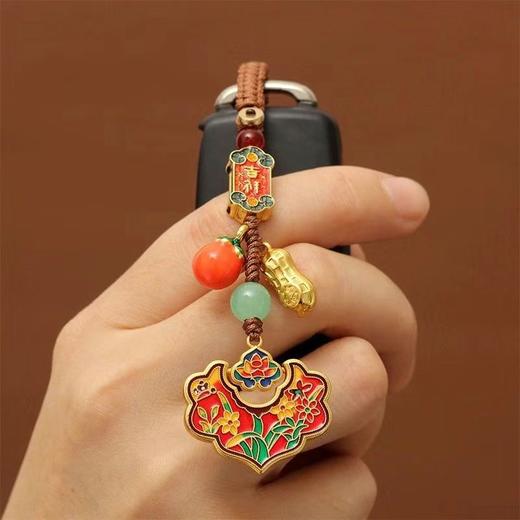 网红烧蓝如意钥匙扣景泰蓝古法珐琅彩创意好事发生如意车钥匙挂件 商品图6
