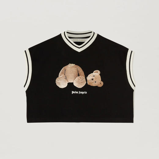PALM ANGELS 棕榈天使 女士棉质断头熊徽标印花大学短袖T恤 黑色 PWAC013F22JER001 1060 商品图0