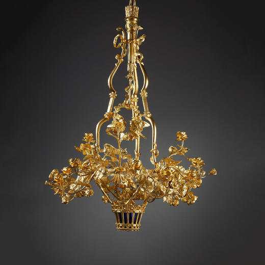 独角鹿西洋古董玫瑰花篮与鸟雀铜鎏金精雕十五枝头烛台式枝形吊灯 商品图0