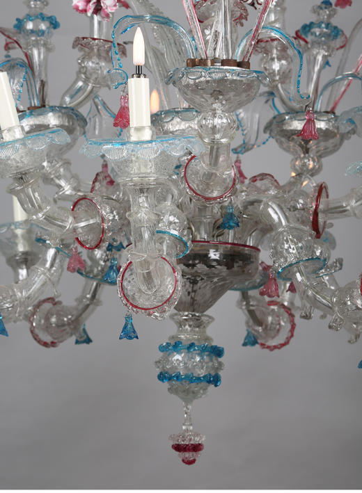 独角鹿西洋古董穆拉诺水晶工坊花叶彩色玻璃九枝头烛台式枝形吊灯 商品图3