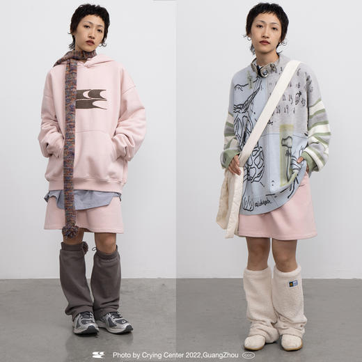 CryingCenter 浅花灰/泪粉色加绒磨毛卫衣裙A字裙半裙短裙橡筋头 商品图2