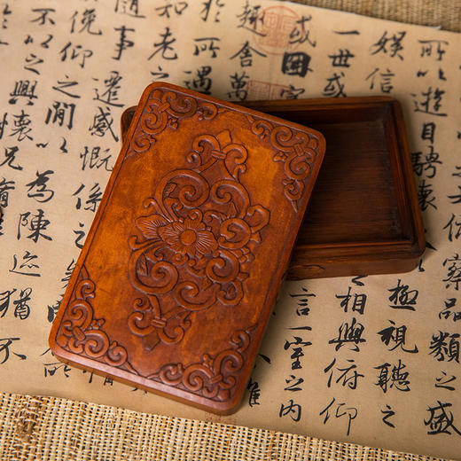 清 竹簧花卉纹盖盒 商品图2