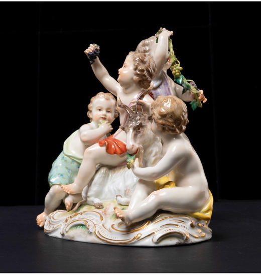 独角鹿西洋古董摆件德国梅森瓷窑洛可可风格采摘葡萄的小天使瓷偶 商品图3