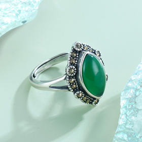 子佩集S925银【眉尖】绿玉髓戒指【TRB19】2211