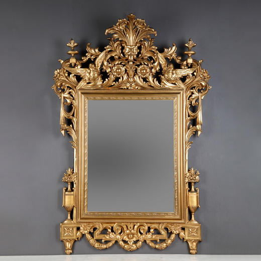 独角鹿西洋古董法国路易十六风格和平白鸽鎏金浮雕木质方形挂镜子 商品图0