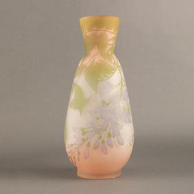 独角鹿西洋古董法国南锡派埃⽶尔加莱紫藤花脱蜡铸造法水晶花瓶