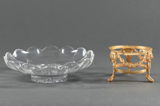 独角鹿西洋古董路易十六风铜鎏金镶嵌巴卡拉水晶三足托盘果盘摆件 商品图4