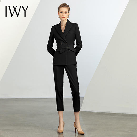 IWY/黑色新款高端御姐风黑色西装外套高冷套装西服女上衣两件套C12318+P12318 商品图1