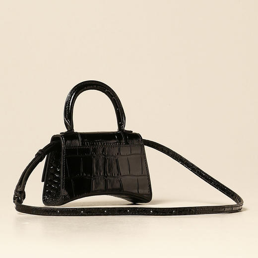 BALENCIAGA 巴黎世家 女士鳄鱼纹皮革微型手袋沙漏包 黑色 637372 1LR67 1000 商品图1