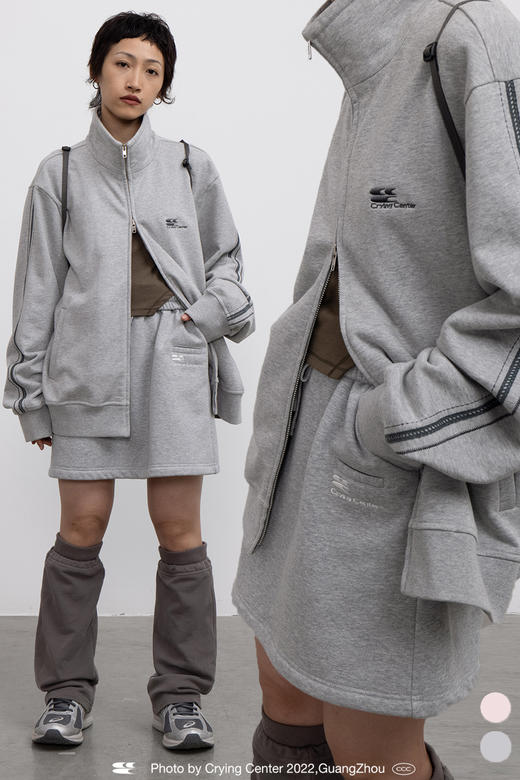 CryingCenter 浅花灰/泪粉色加绒磨毛卫衣裙A字裙半裙短裙橡筋头 商品图5