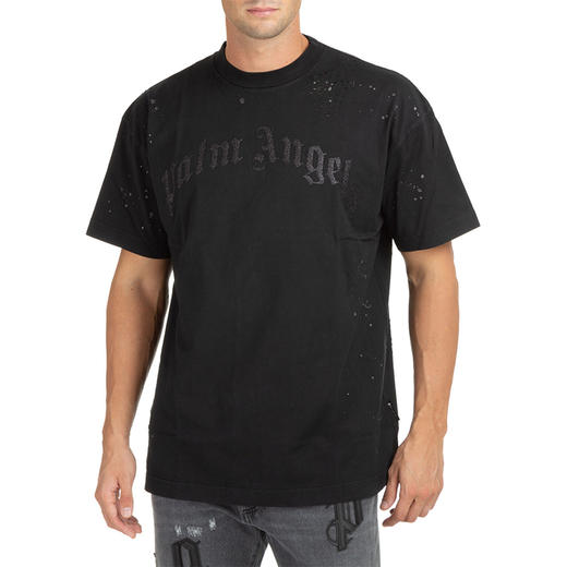 PALM ANGELS 棕榈天使 男士棉质亮片字母徽标印花圆领短袖T恤 黑色 PMAA072F22JER005 1010 商品图1