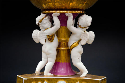 独角鹿西洋古董法国巴黎描金饰丘比特像支撑笼纹透雕瓷篮瓷器摆件 商品图3