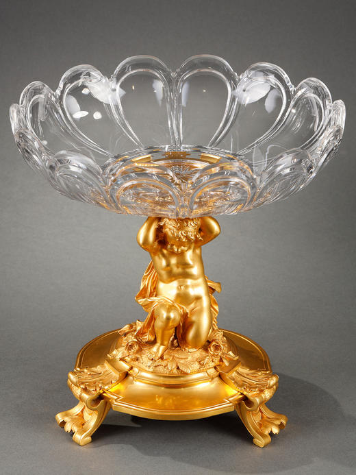 独角鹿西洋古董小天使丘比特主题铜鎏金雕饰巴卡拉水晶高脚果樽 商品图2