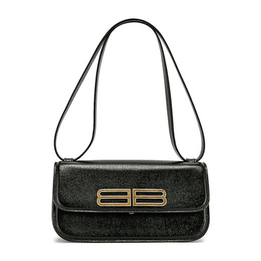 BALENCIAGA 巴黎世家 女士条纹压花小牛皮 BB金属徽标单肩包 黑色 674693 2101O 1000 商品图0