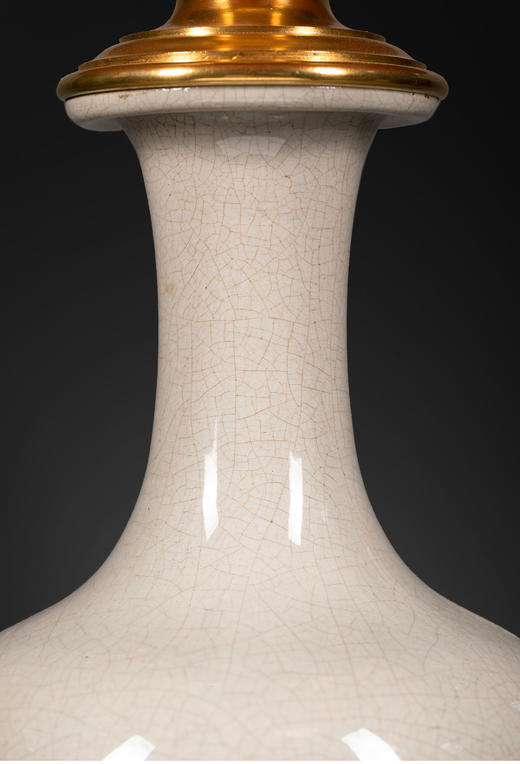 独角鹿西洋古董铜鎏金嵌冰裂纹青釉瓷瓶手工缎面百褶灯罩台灯一对 商品图4